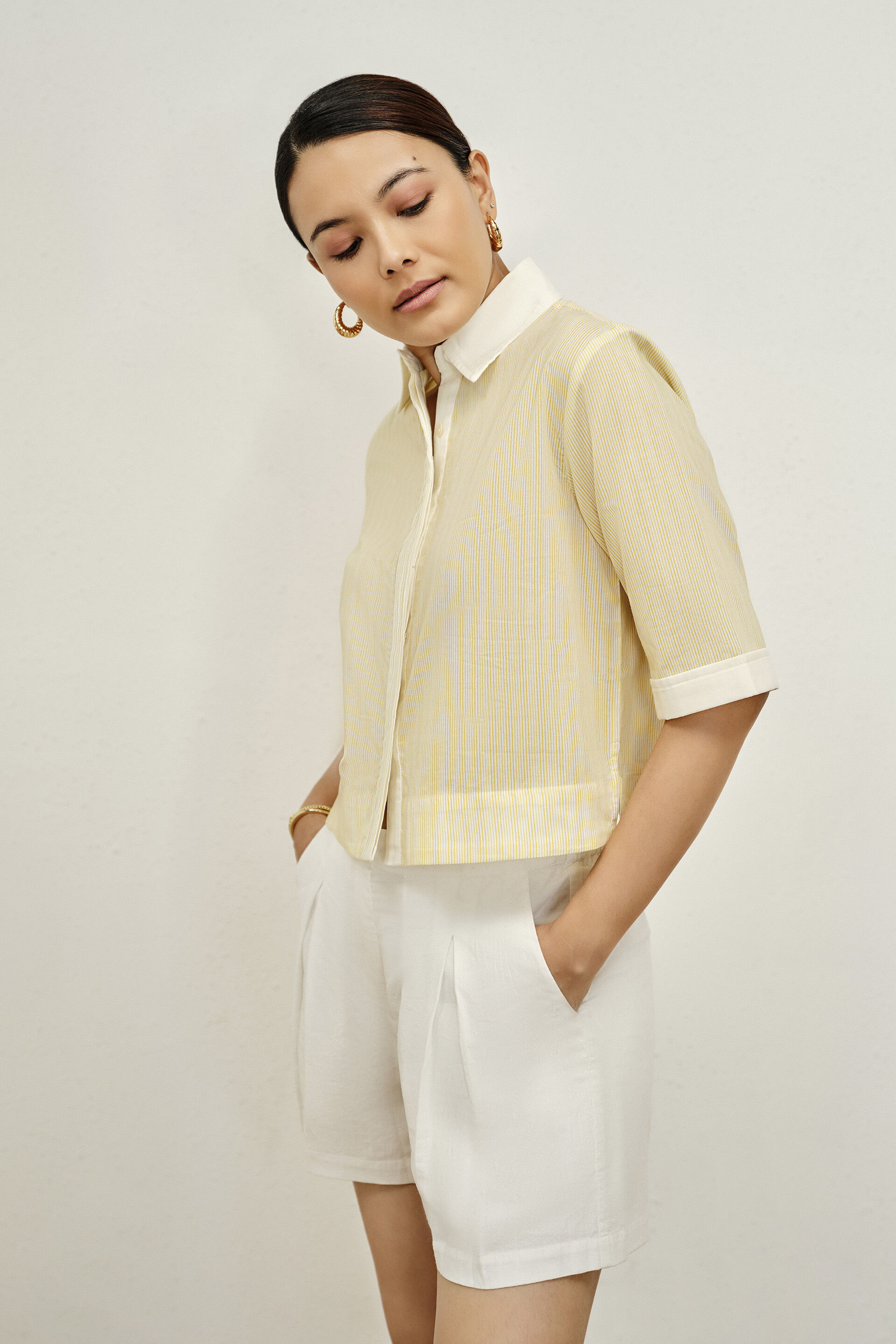 Abbie Butter Yellow Cotton Shirt, Yellow, image 2